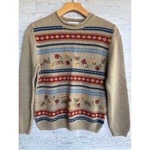 Vintage Floral brown Sweater cottagecore Y2k forest Cabincore roll neck large